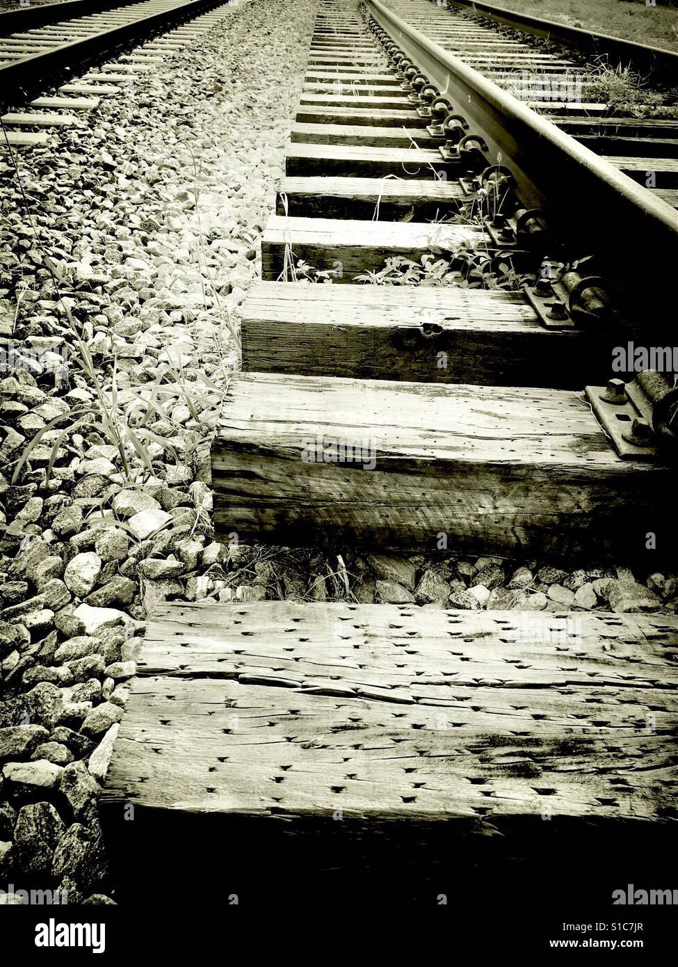 Eisenbahnschienen - Smartphone-aufgenommenes Stockfoto