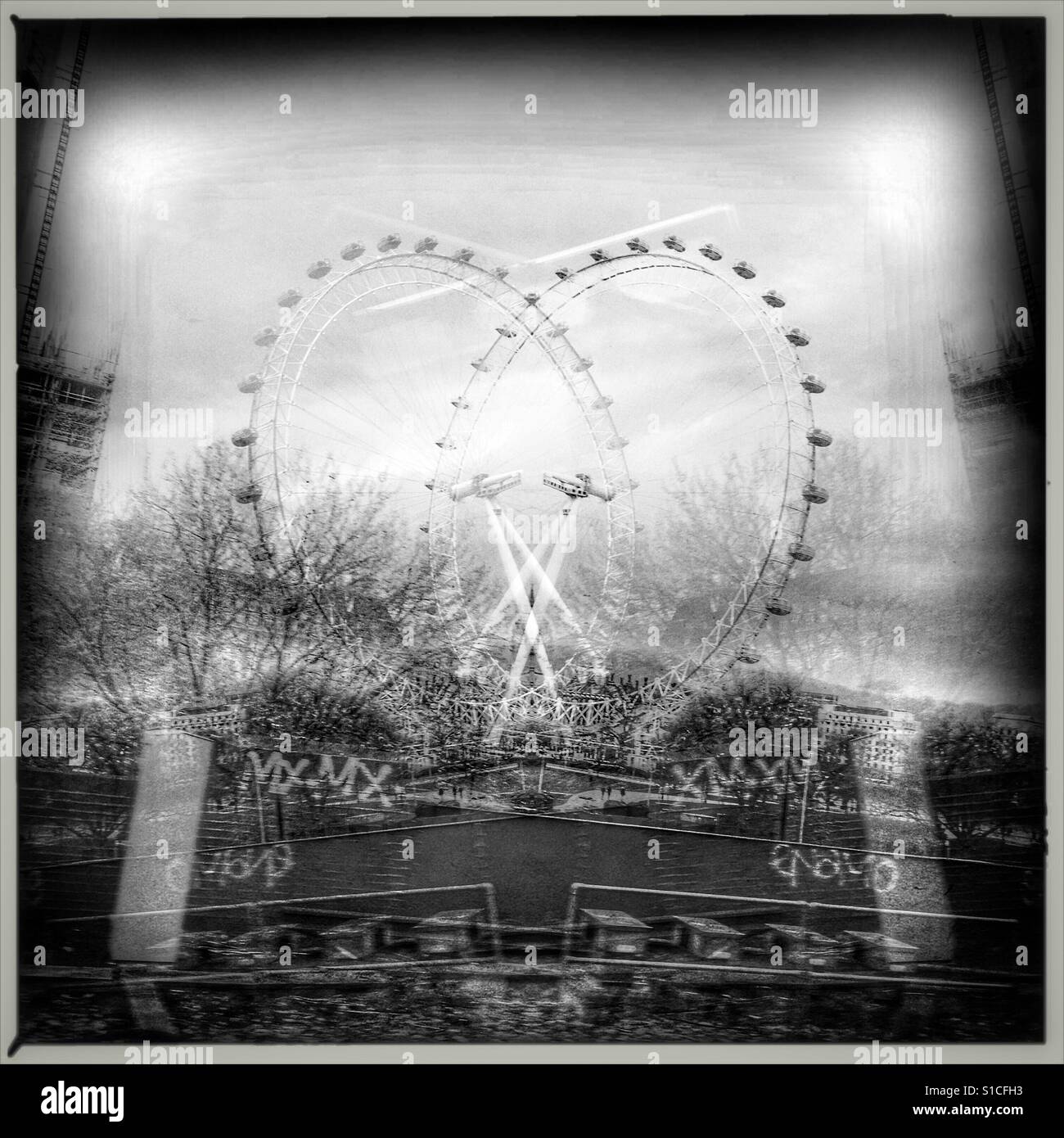 London Eye Doppelbelichtung Stockfoto