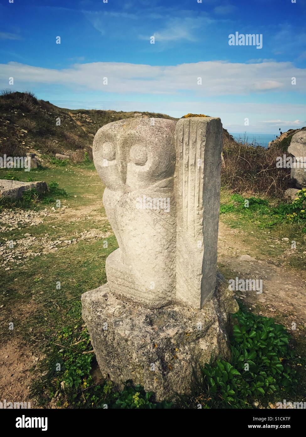 Stein geschnitzte Eule in Portlands Touristenattraktion Stockfoto