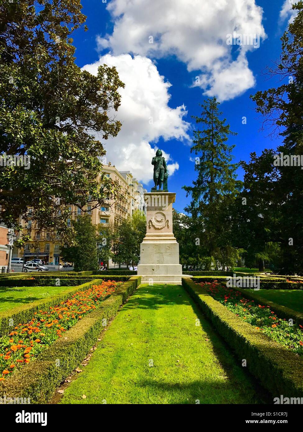 Statue in Madrid - Smartphone-aufgenommenes Stockfoto