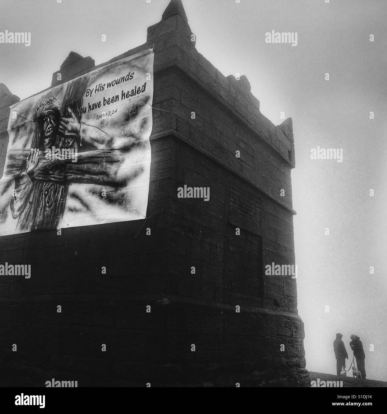 Osterbotschaft auf Seite der Rivington Hecht in Lancashire - Smartphone-aufgenommenes Stockfoto