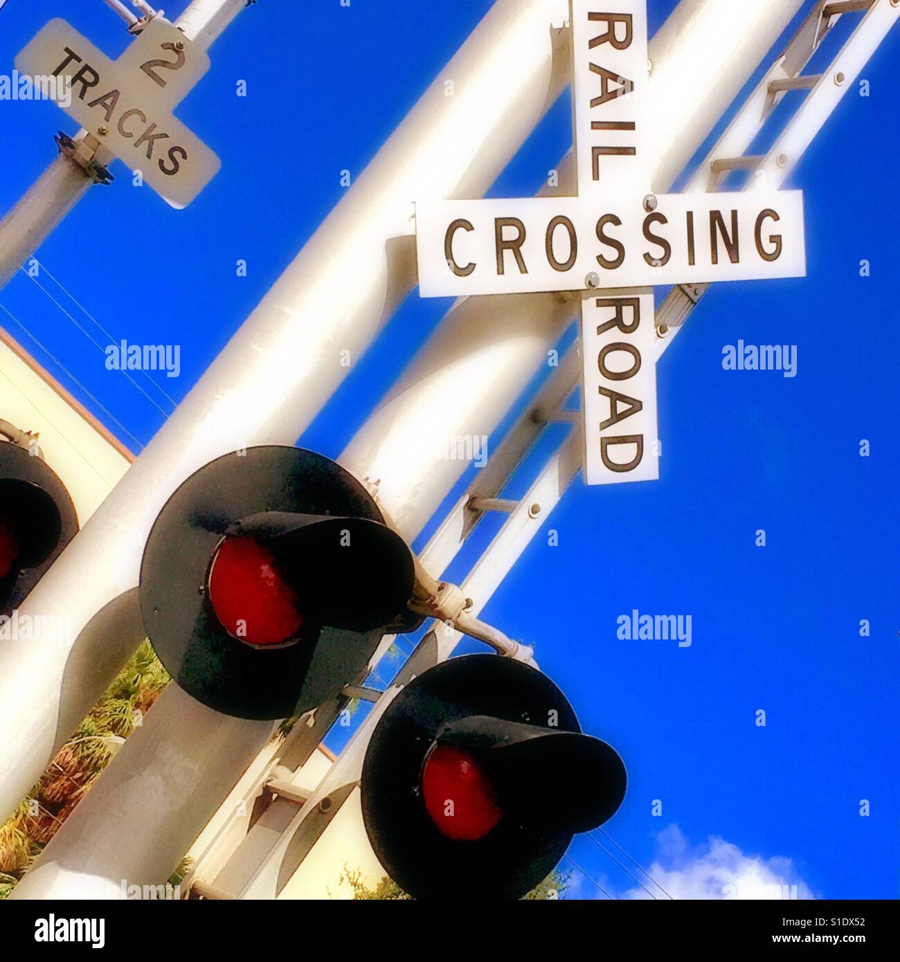Bahnübergang - Smartphone-aufgenommenes Stockfoto