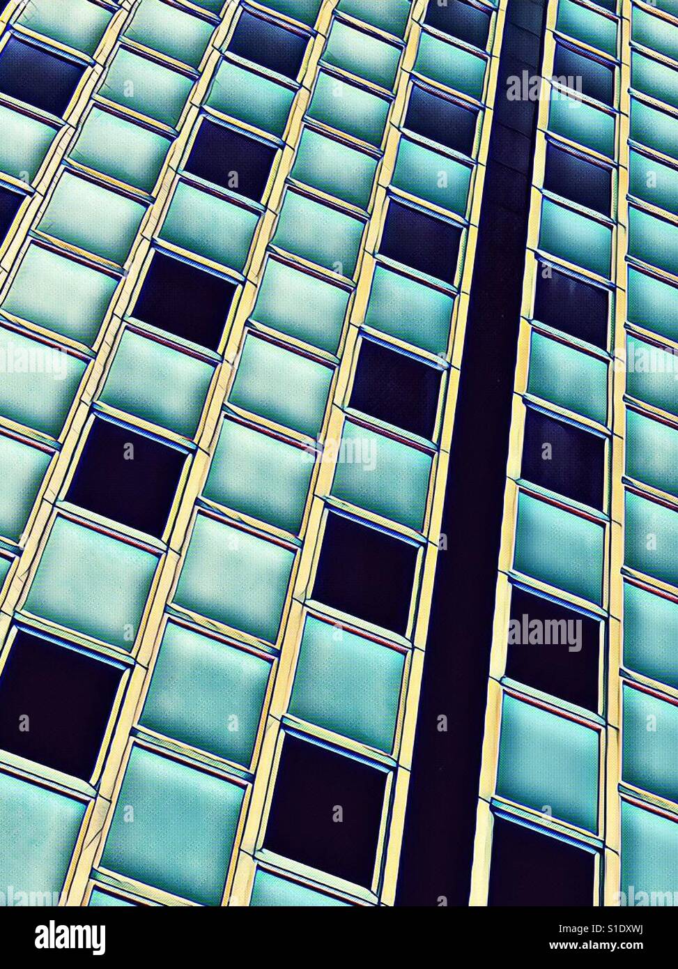 Große blaue Bürogebäude - Smartphone-aufgenommenes Stockfoto