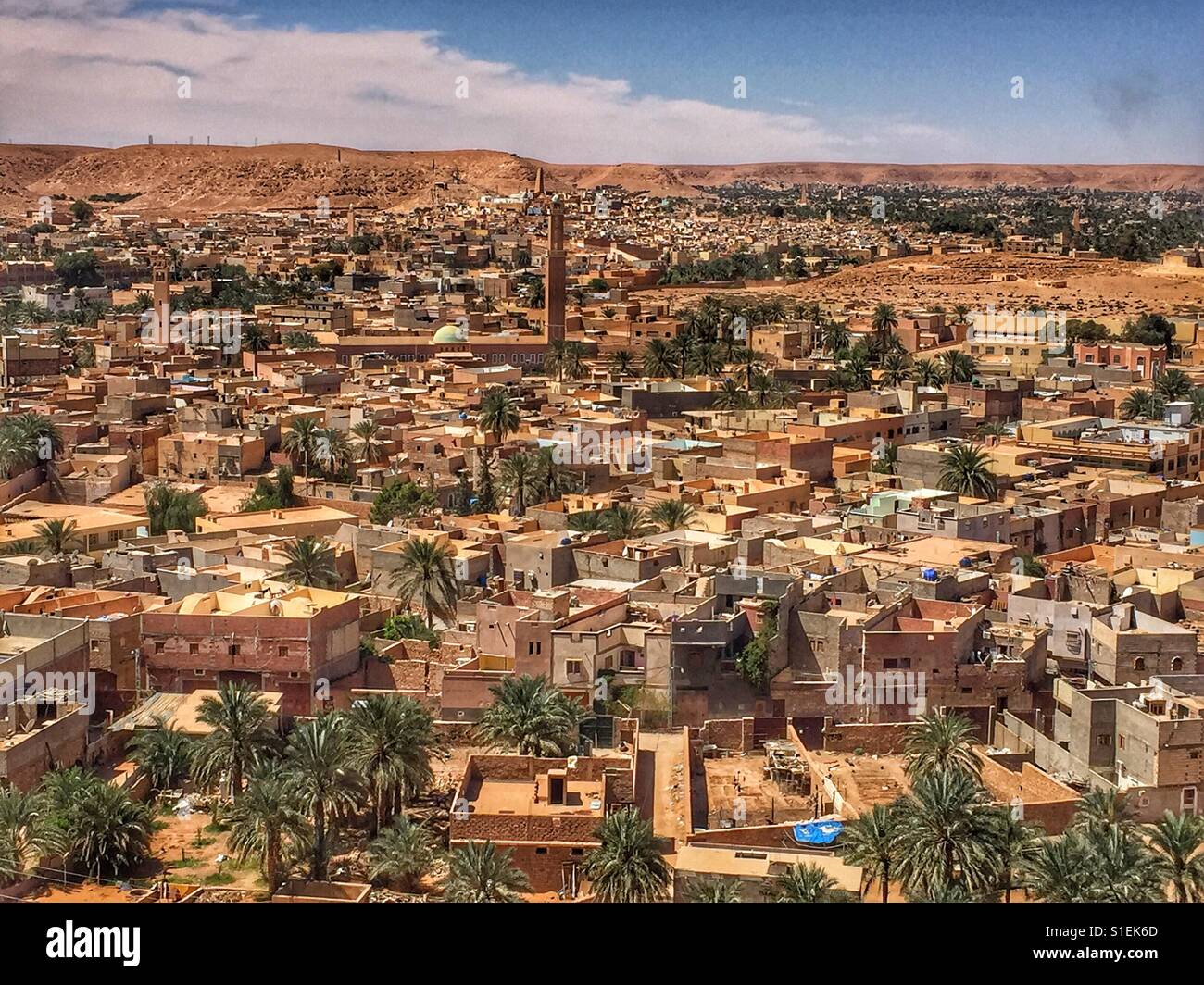 Algerische Stadt Ghardaia, Luftbild Stockfoto