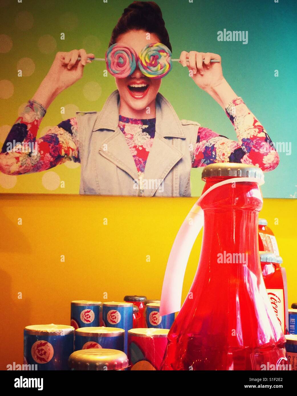 Candy Shop Werbung. - Smartphone-aufgenommenes Stockfoto