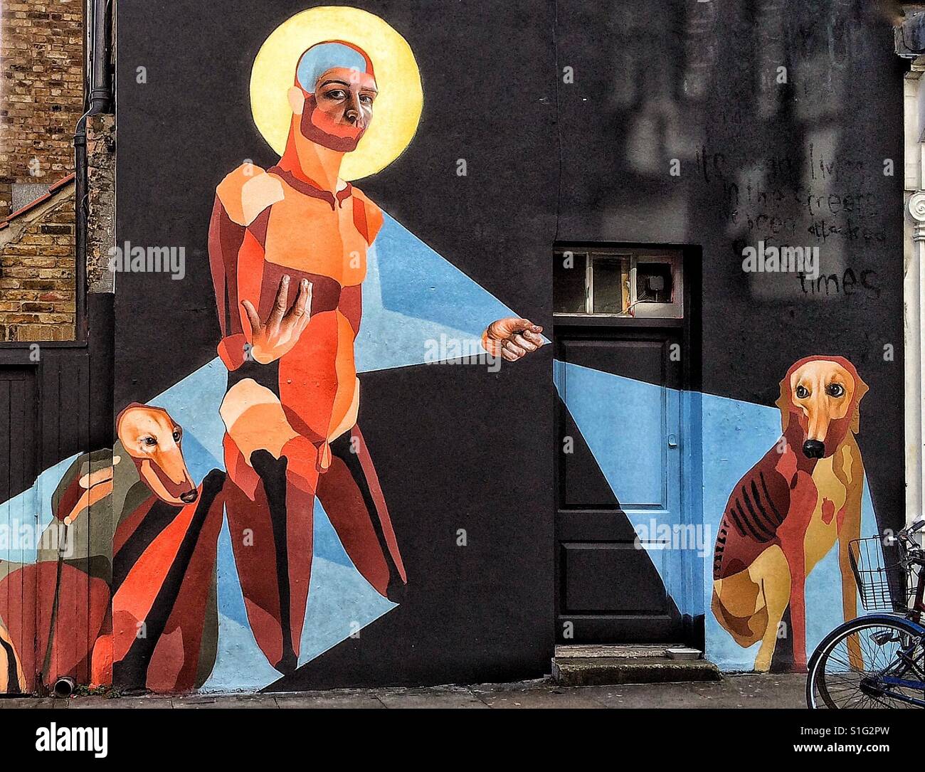 Bunte Straße Kunst an der Wand im Bereich "Brick Lane" des Londoner East End Stockfoto