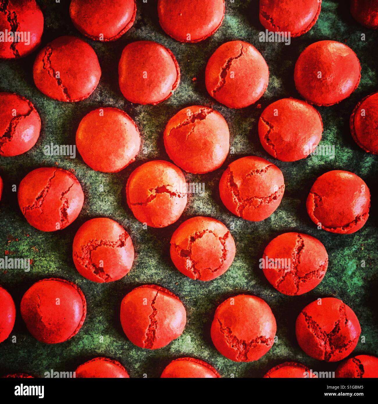 Ansicht von oben rot Macarons Stockfoto