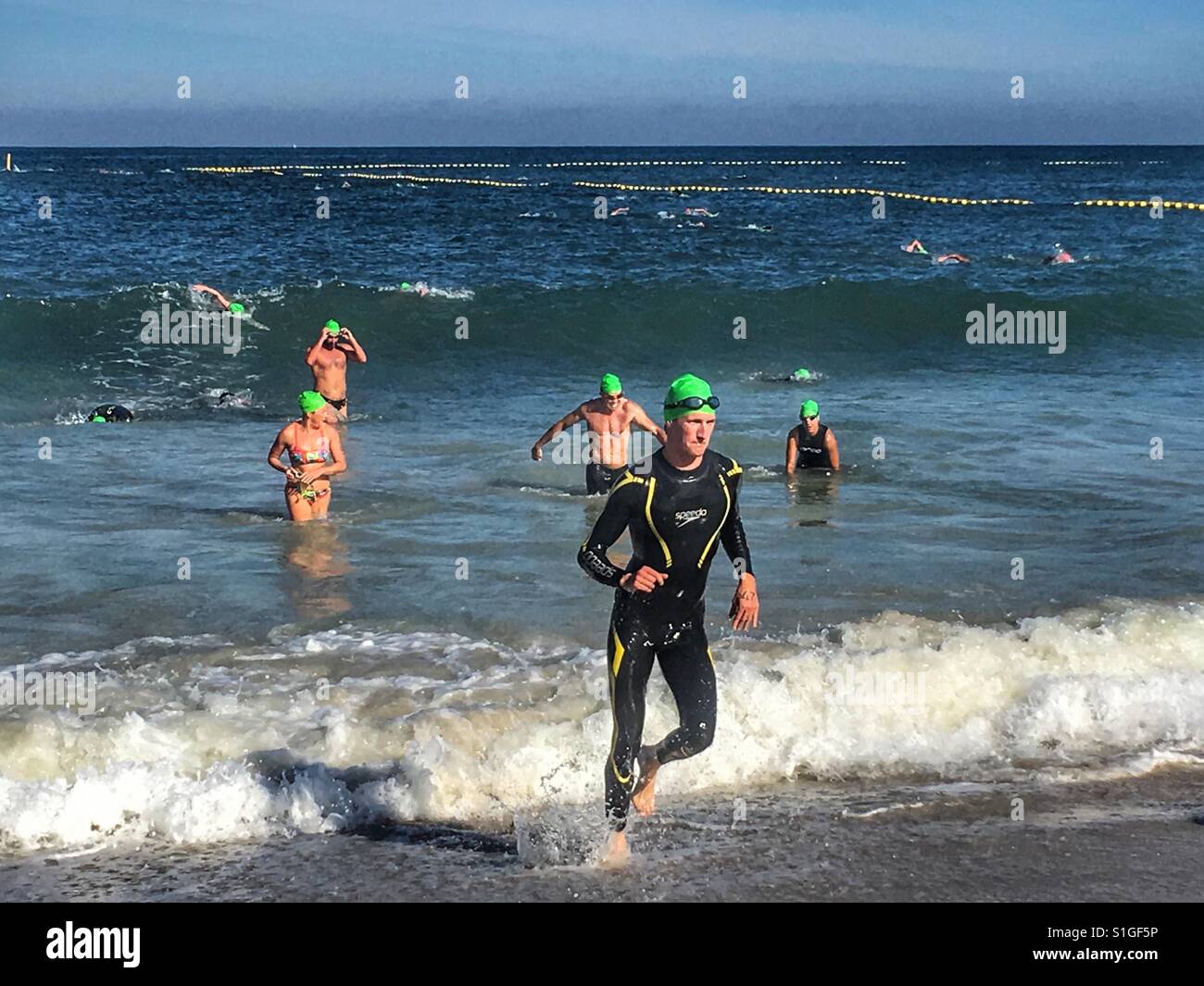 Athleten für Rennen beenden am Schwimmen Wettbewerb Perth Western Australia Stockfoto