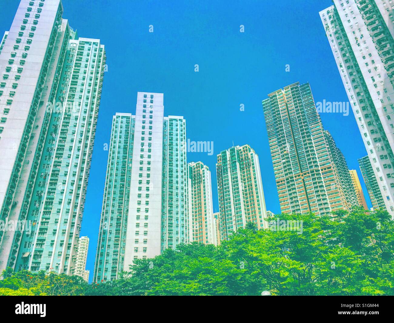 Immobilienentwicklung in Hong Kong - Smartphone-aufgenommenes Stockfoto
