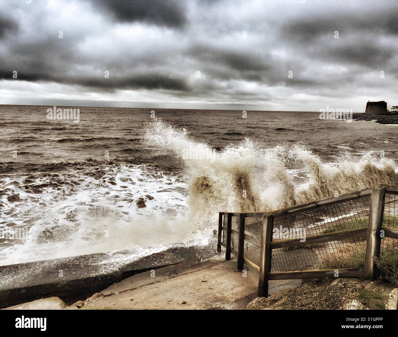 Nordsee, Osten Lane, Bawdsey, Suffolk, England. - Smartphone-aufgenommenes Stockfoto