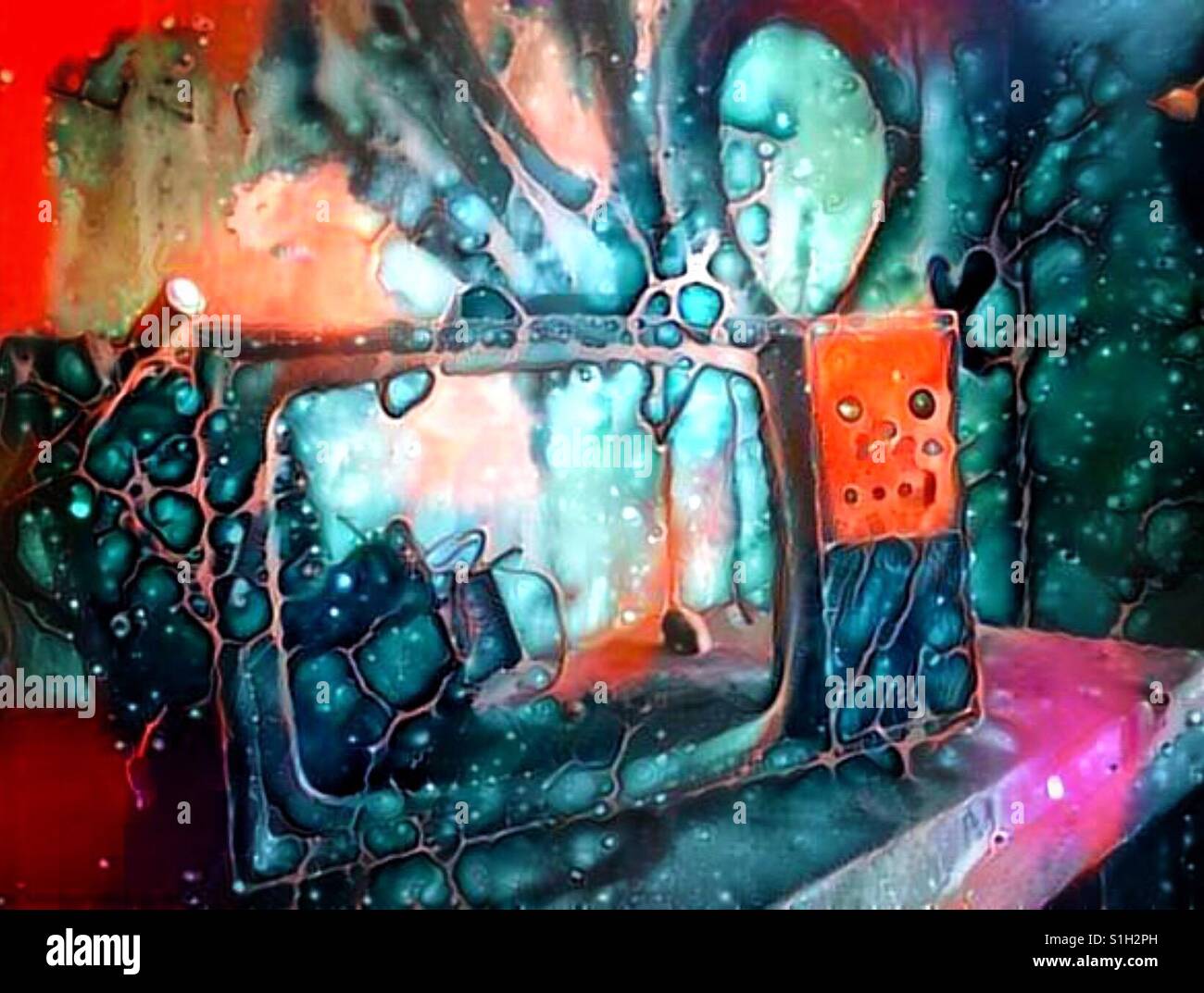 Abstrakte digitale Kunstwerk von einem alten Fernseher Stockfoto