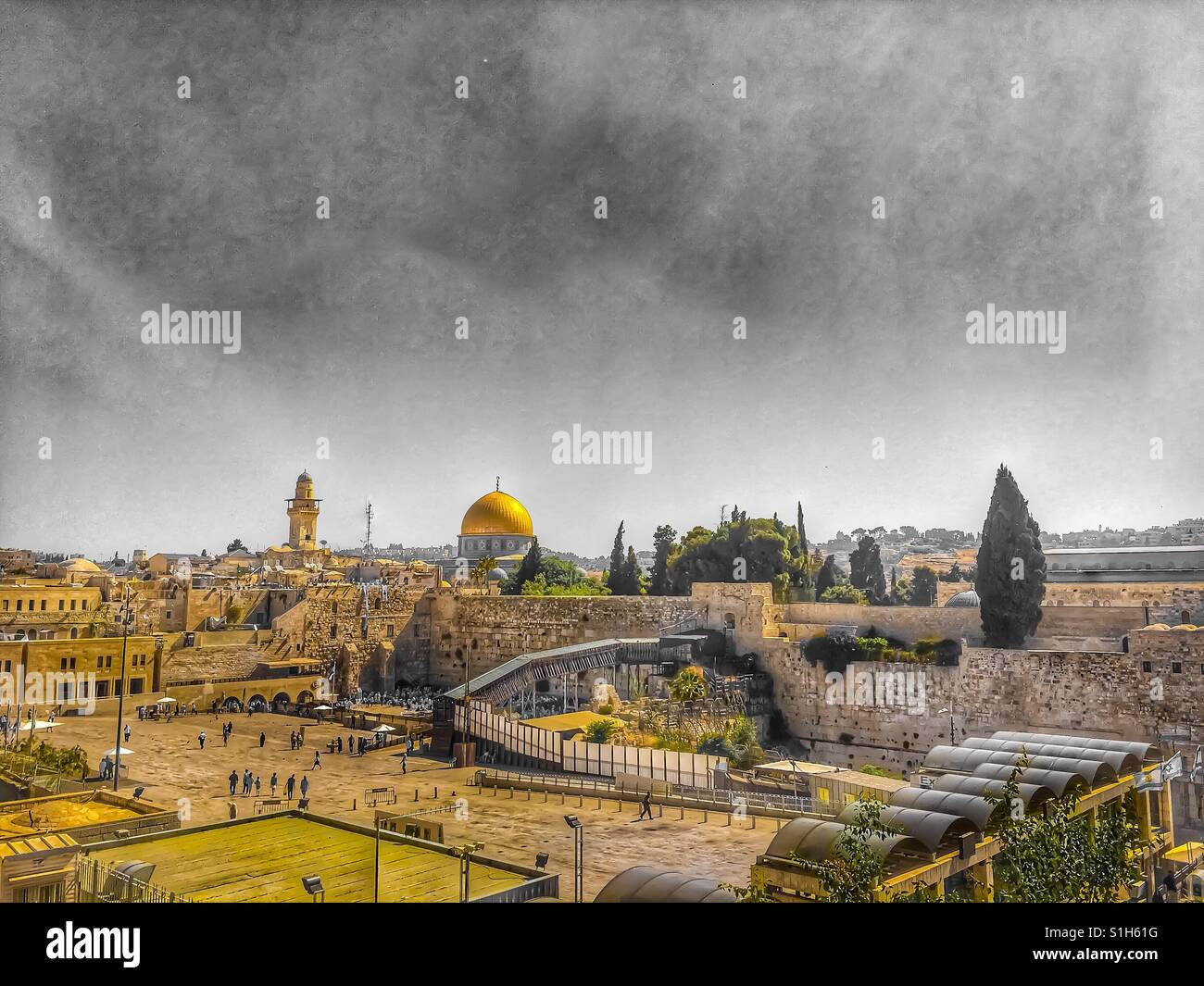 Blick auf die Klagemauer von oben - Jerusalem, Israel 2017 Stockfoto
