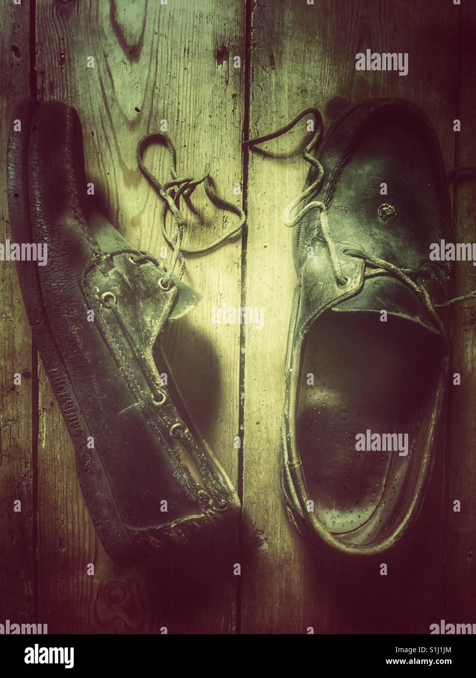 Vintage Sebago Bordschuhe - Smartphone-aufgenommenes Stockfoto