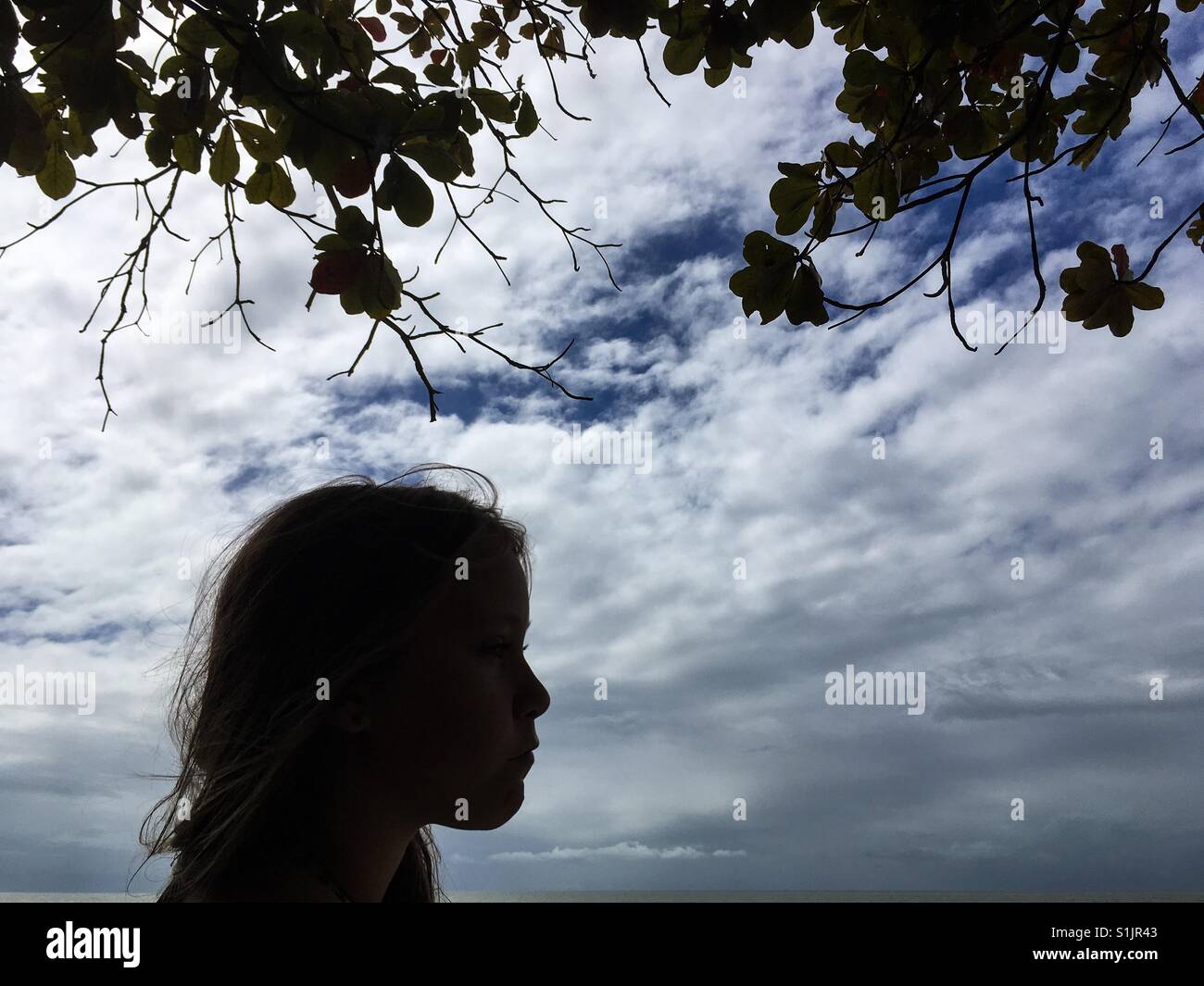 Silhouette eines pre-teen Mädchen. Stockfoto