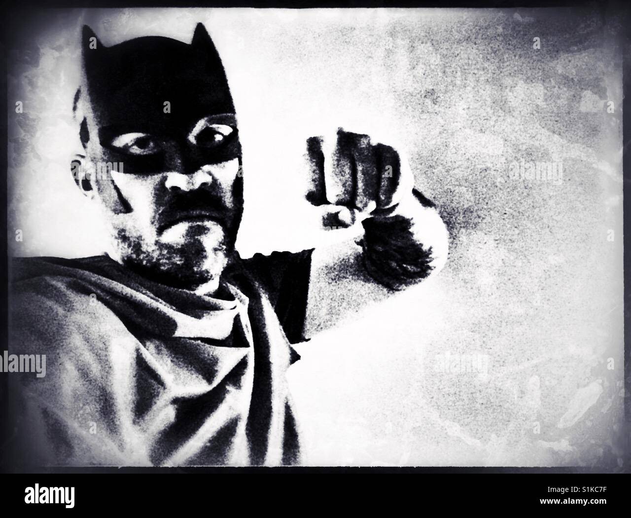 Batman in Aktion. Stockfoto