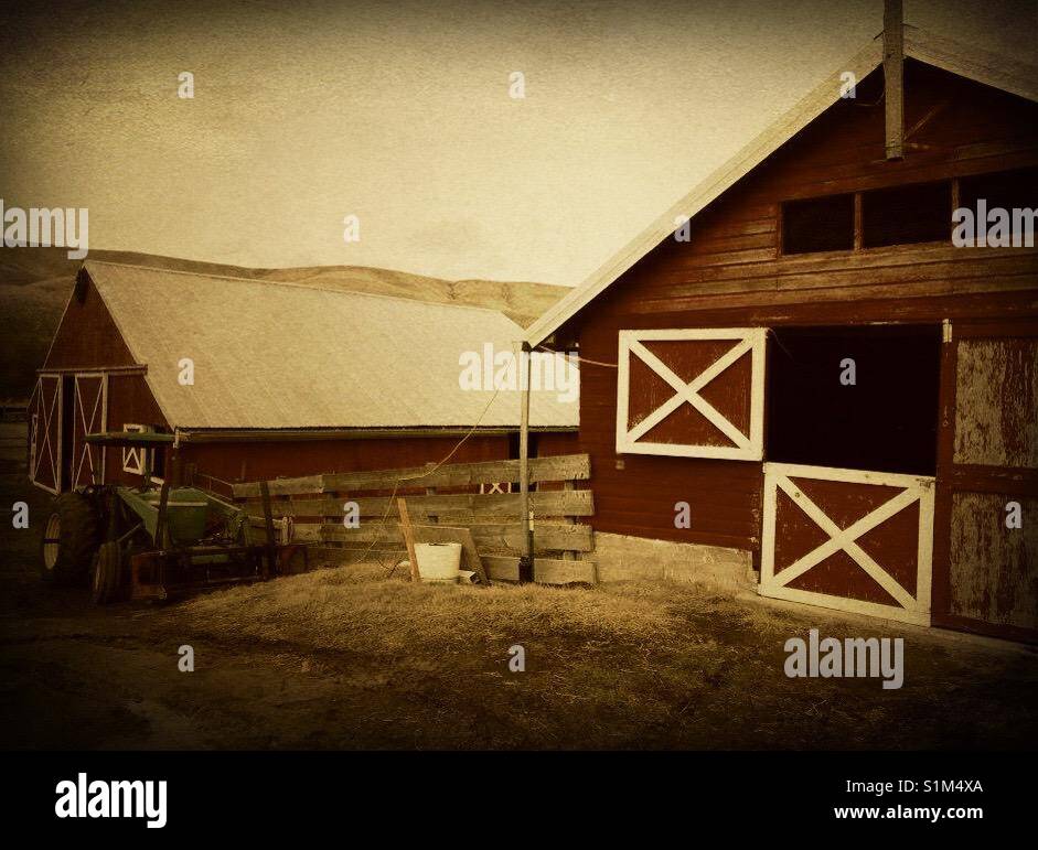 Scheunen an der Eastern Washington Farm - Smartphone-aufgenommenes Stockfoto