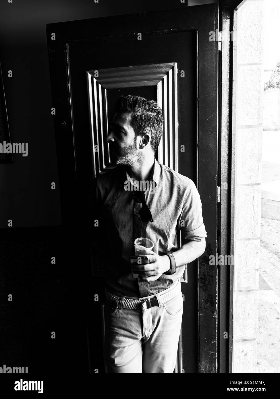 Ein Flüchtling in Aida Camp in Bethlehem, Palästina. - Smartphone-aufgenommenes Stockfoto