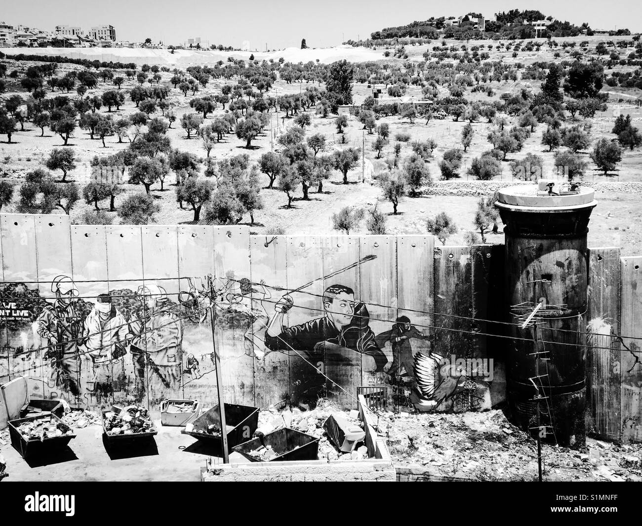 Die Trennwand in Aida Camp in Bethlehem, Palästina, Israel, sich aus den besetzten Gebieten. Stockfoto