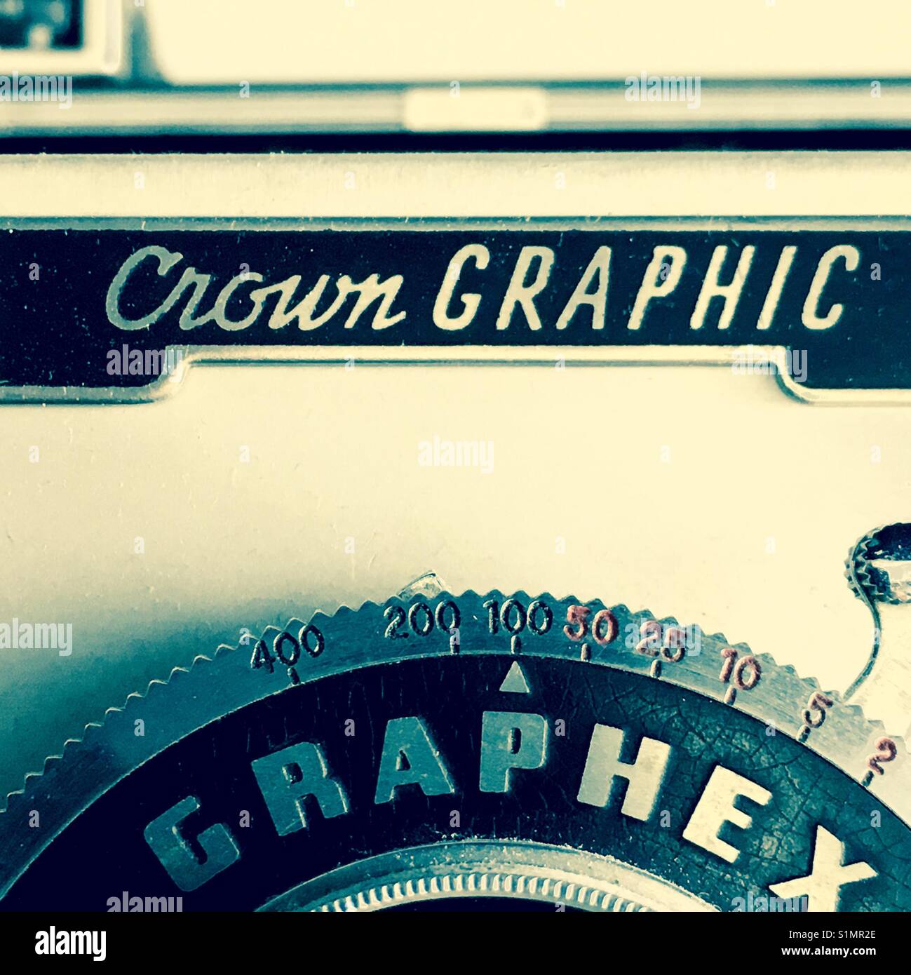 Crown Graphic Antike Kamera - Smartphone-aufgenommenes Stockfoto