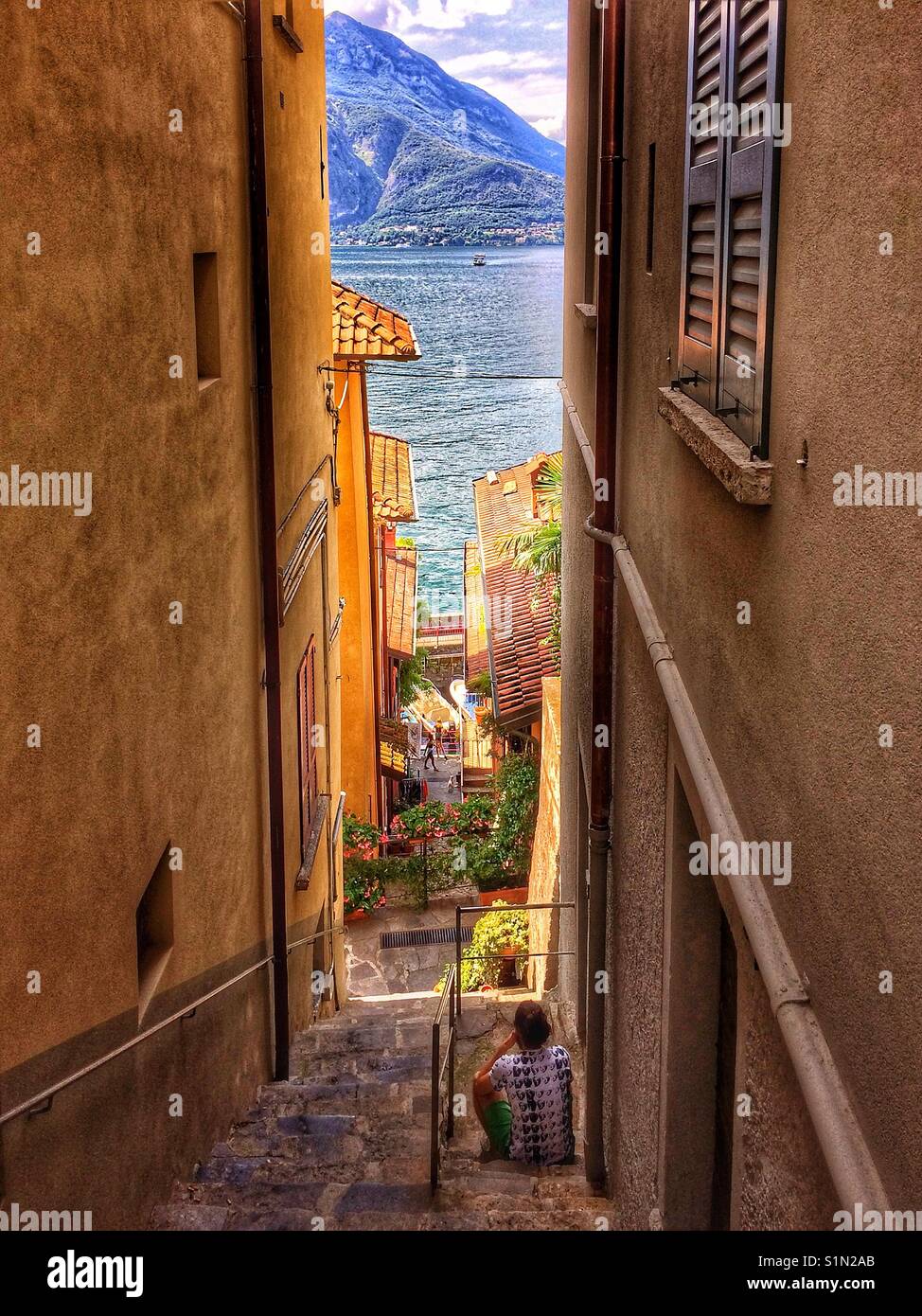 Blick auf den See Varenna Italien Stockfoto