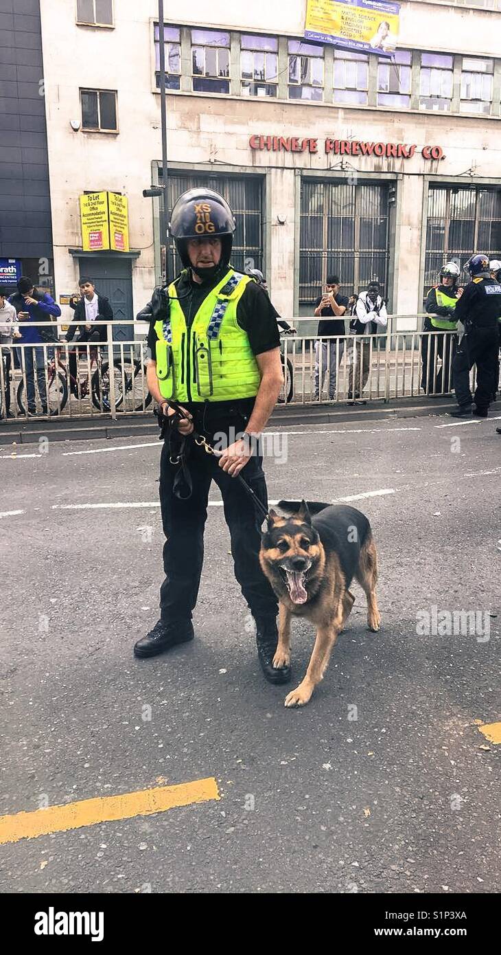 Polizei Polizei Hundeführer und Hund Stockfoto
