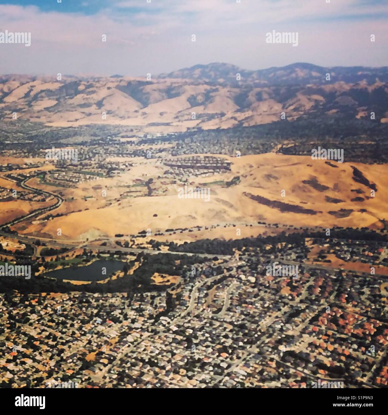 Landschaft vom Flugzeug Fenster gesehen, United States - Smartphone-aufgenommenes Stockfoto