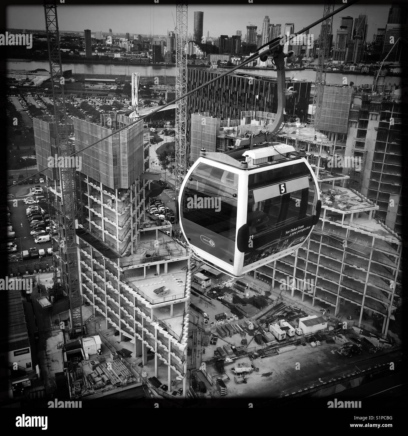 Seilbahn über Baustelle, Greenwich South East London Stockfoto
