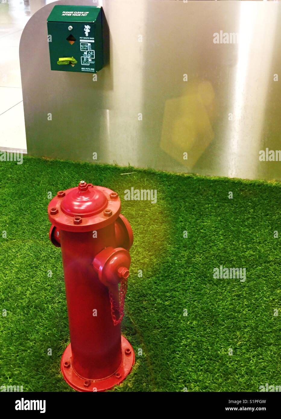 Hydrant und Gras in der Tierhilfsstation am Flughafen Charlotte, North Carolina, USA Stockfoto