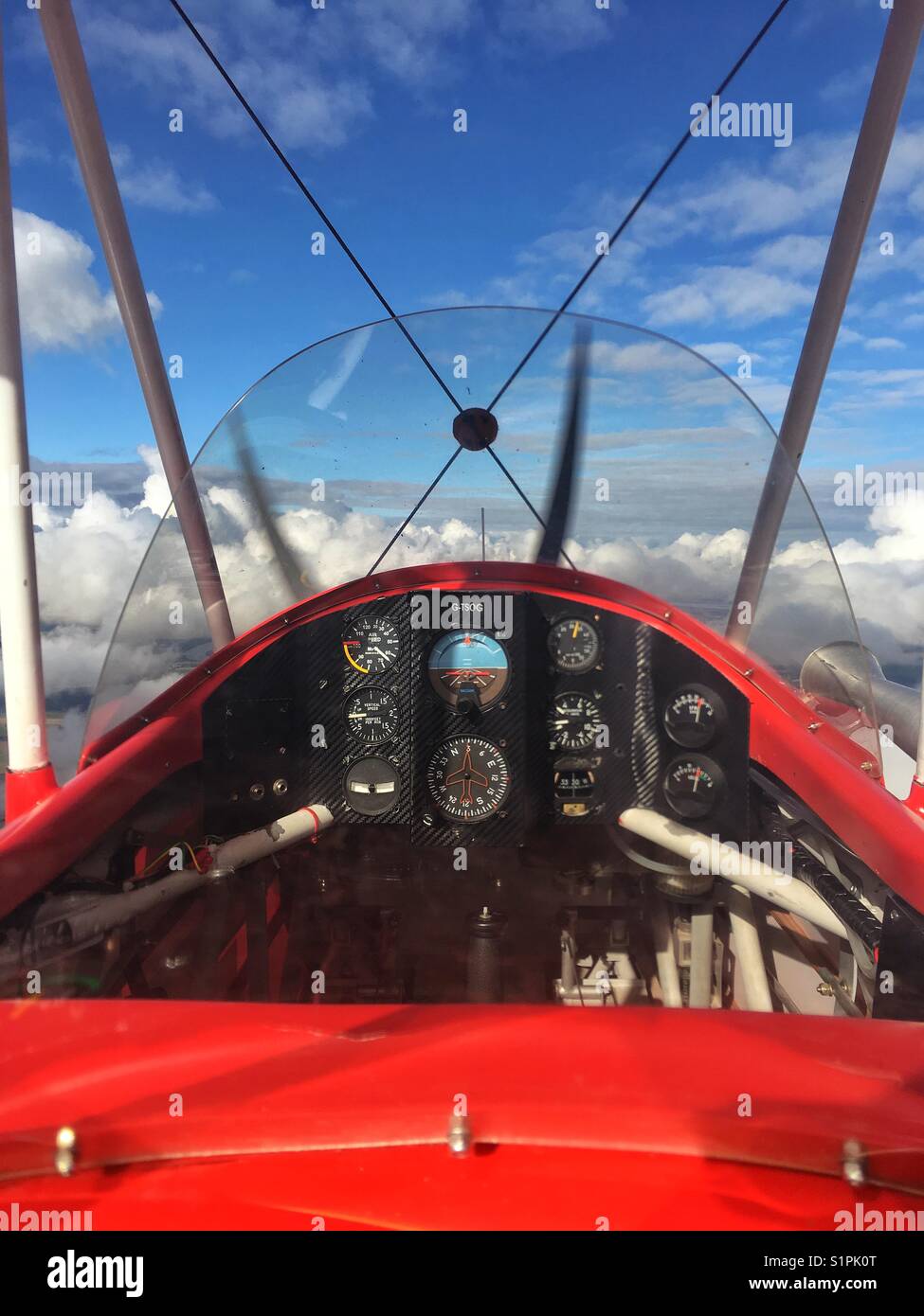Ansicht aus einer offenen Cockpit Doppeldecker Stockfoto