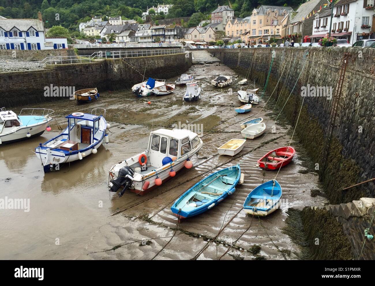 Lynton Hafen mit Booten Stockfoto