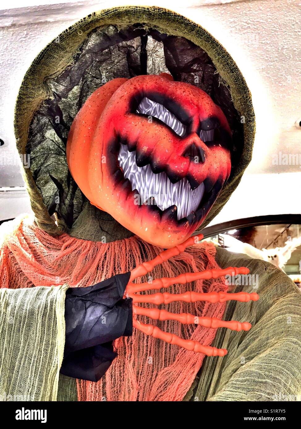 Halloween und Day of the Dead Monster Kürbis Display, USA. - Smartphone-aufgenommenes Stockfoto