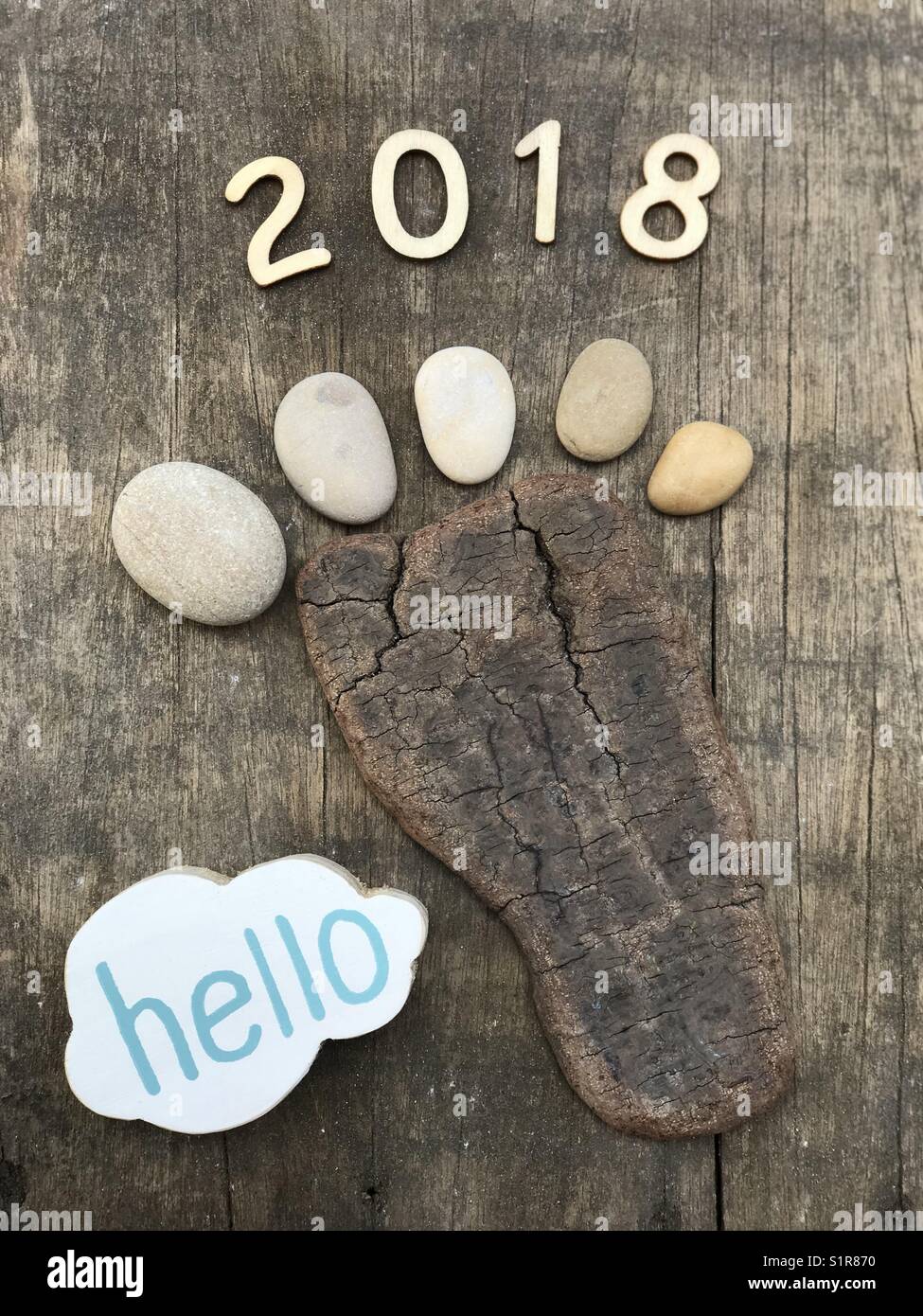 Hallo 2018 mit einer perfekten ersten Schritt Stockfoto