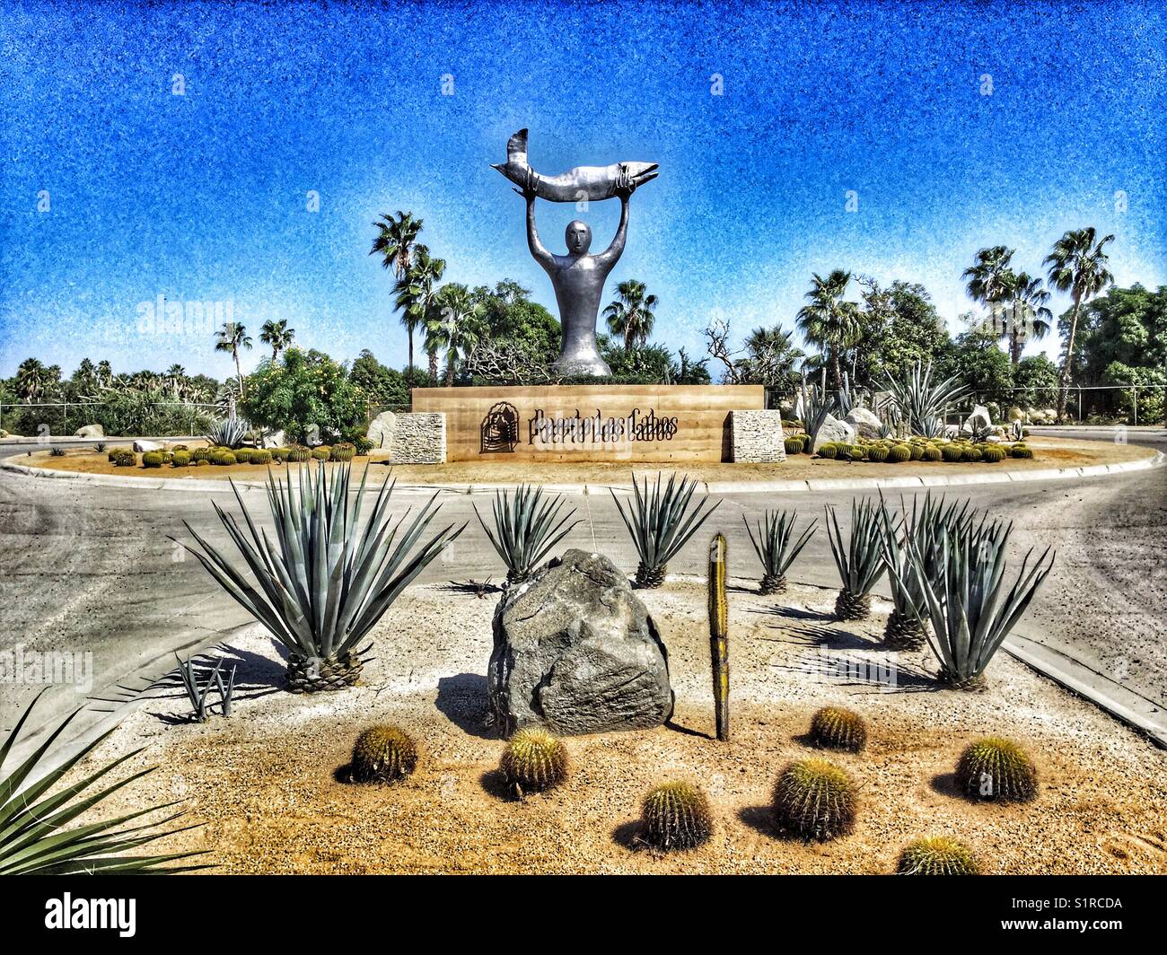 Statue der Fischer in Puerto Los Cabos, Mexiko. Stockfoto