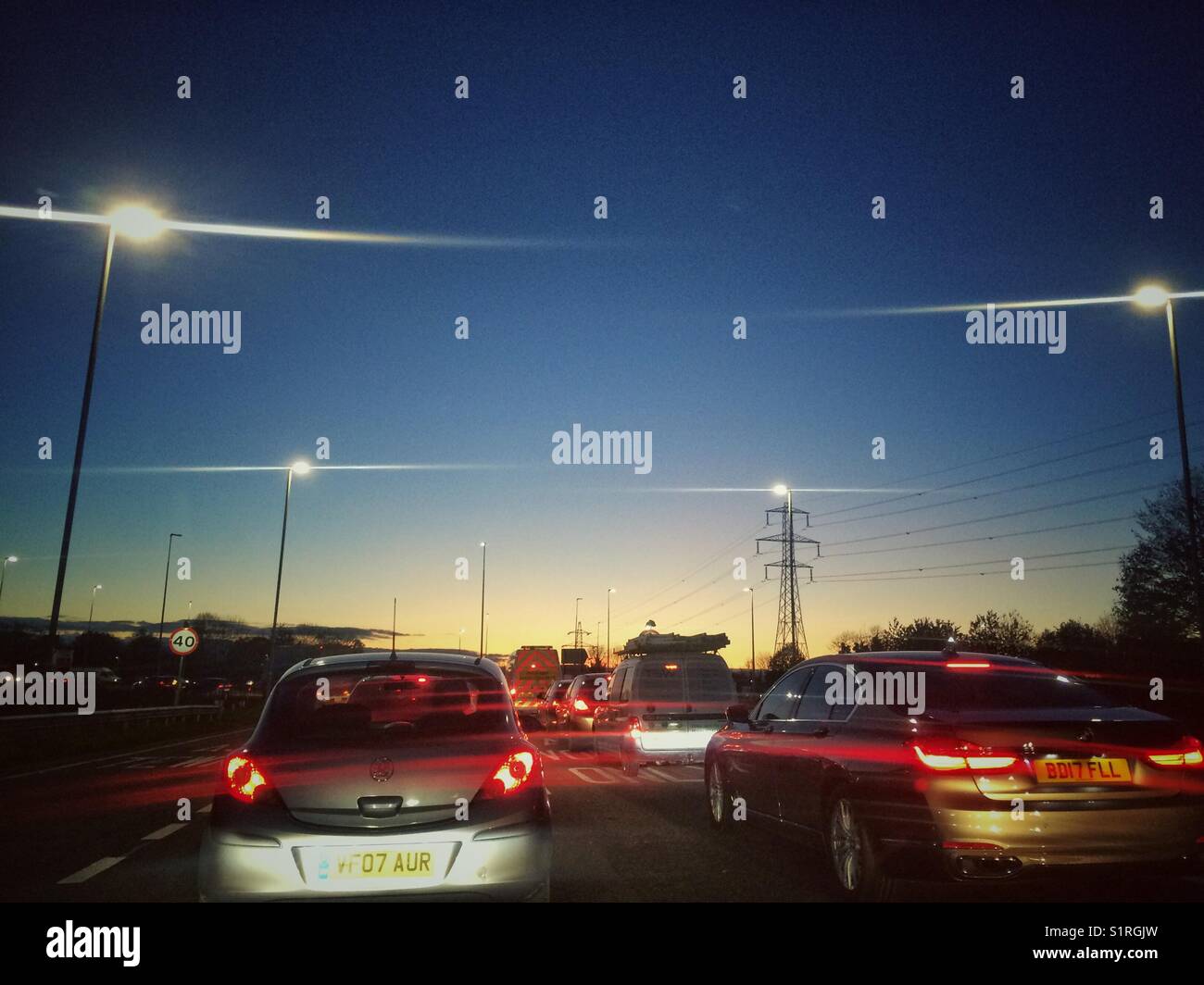 Winter Abend Stau Stockfoto