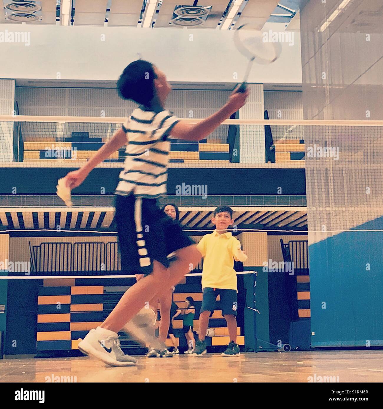 Wir Badminton spielen Stockfoto