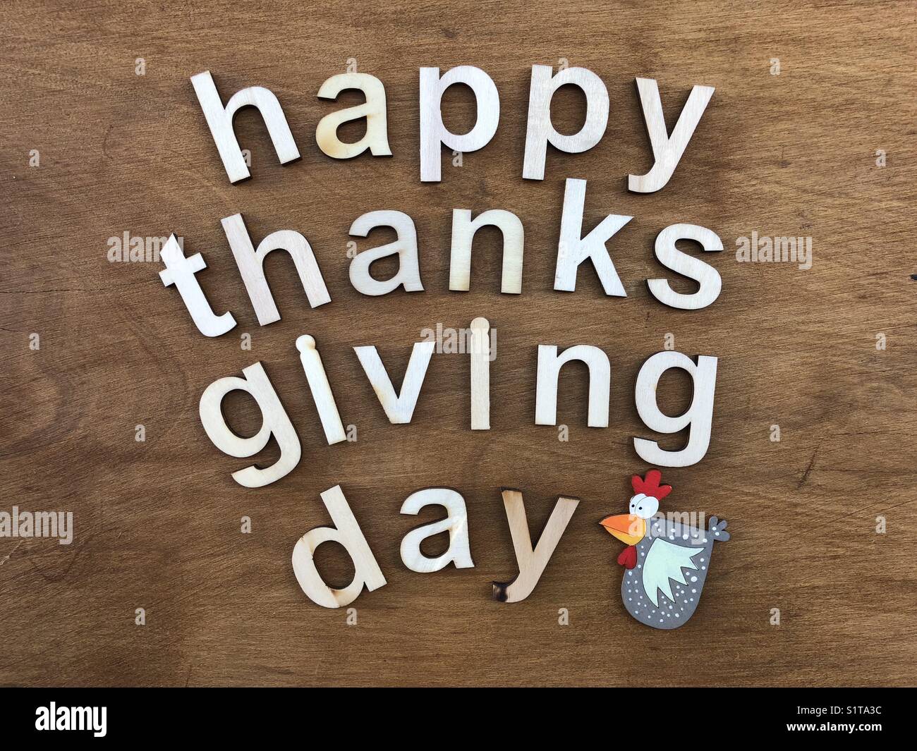 Thanksgiving Tag mit Holz Buchstaben Stockfoto
