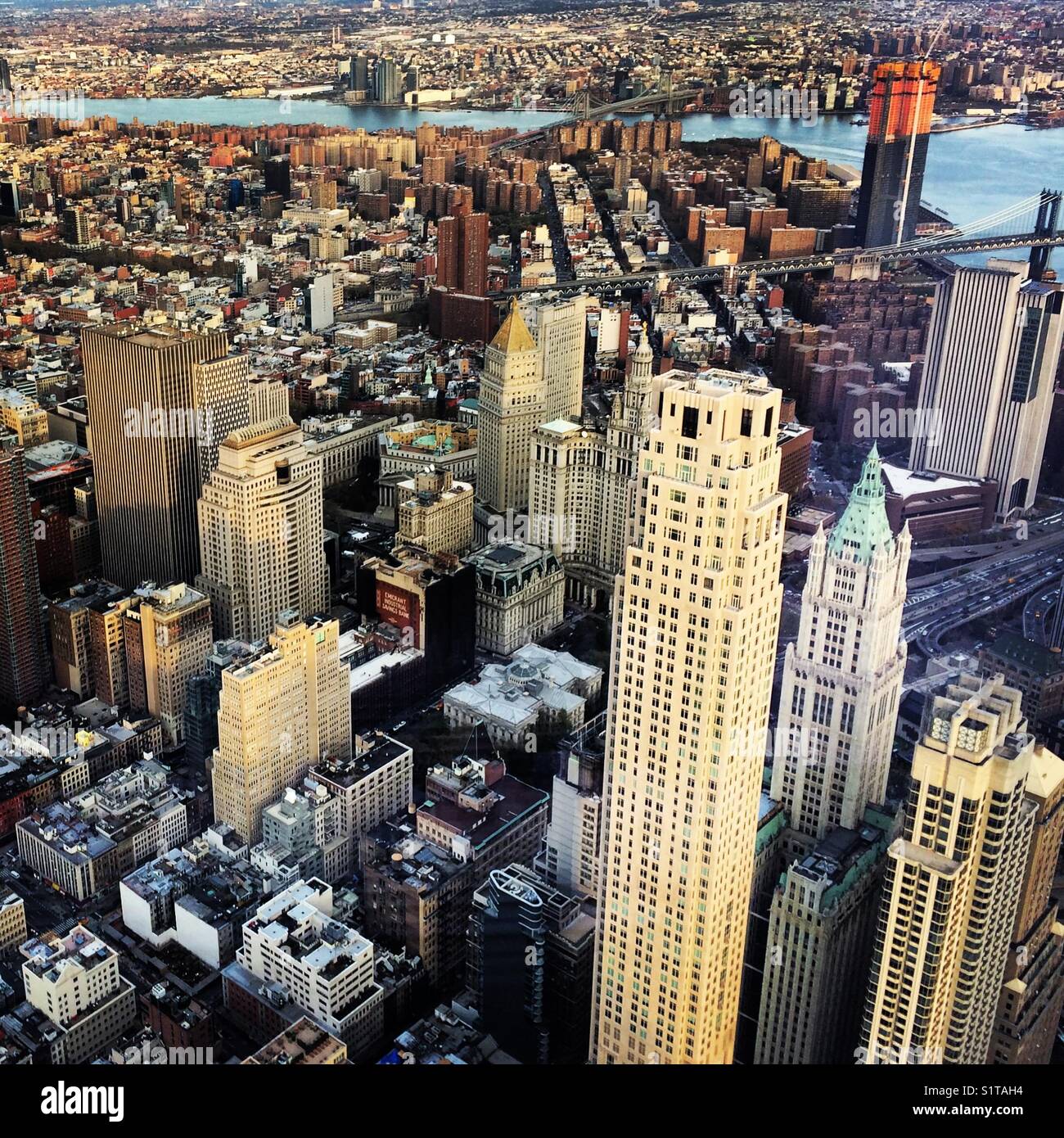 Eine Ansicht aus einem Welt Observatorium, das One World Trade Center, Manhattan, New York City Stockfoto