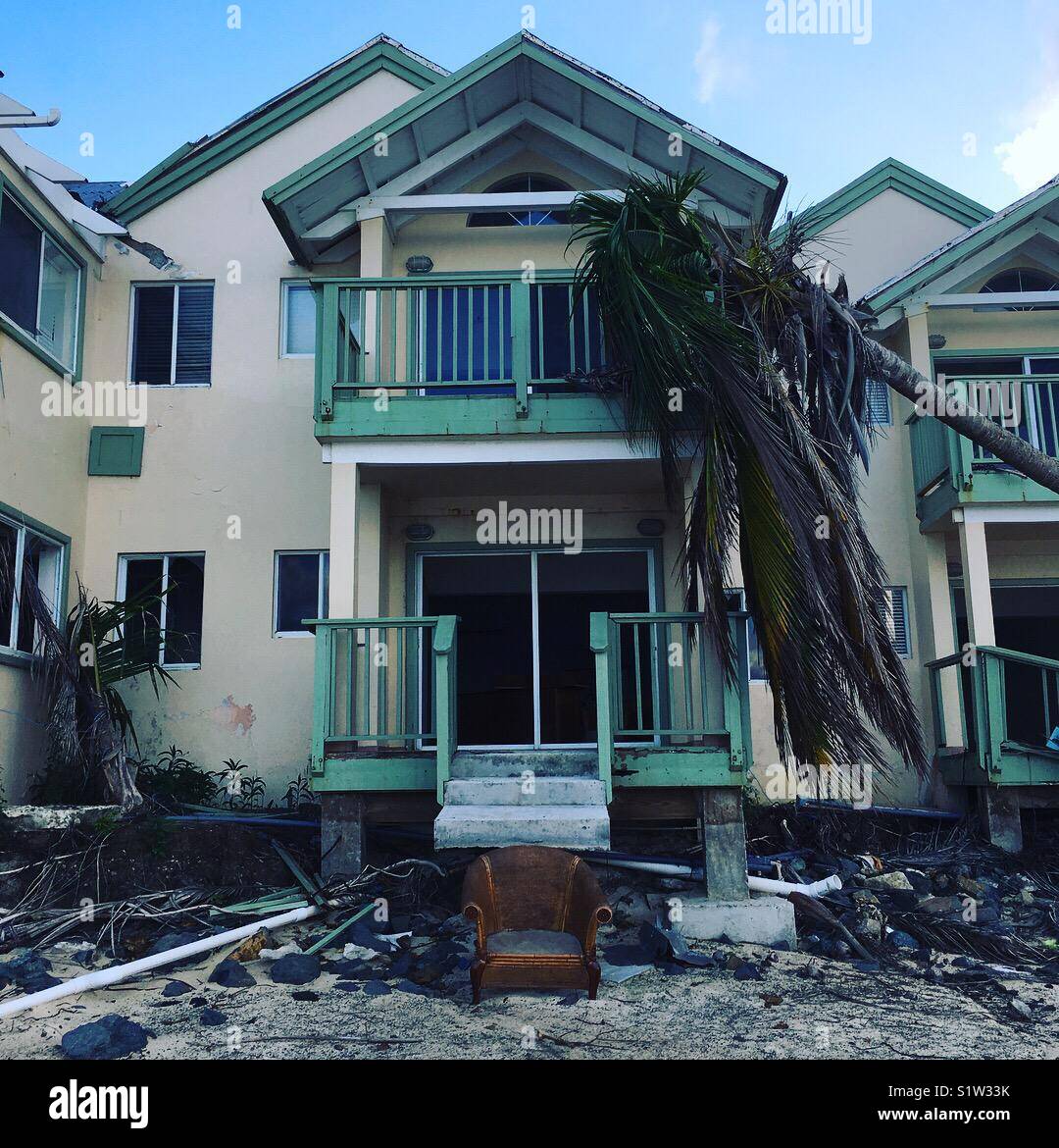 Tortola BVI Verwüstung am Strand Hütten nach dem Hurrikan Irma Stockfoto