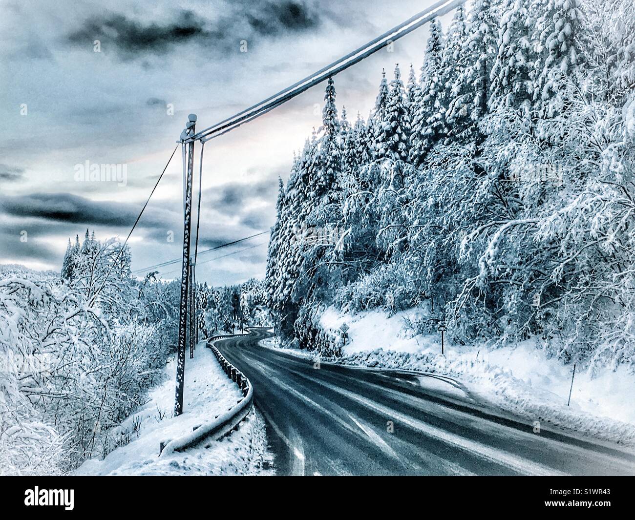 Schneebedeckte Straße Stockfoto