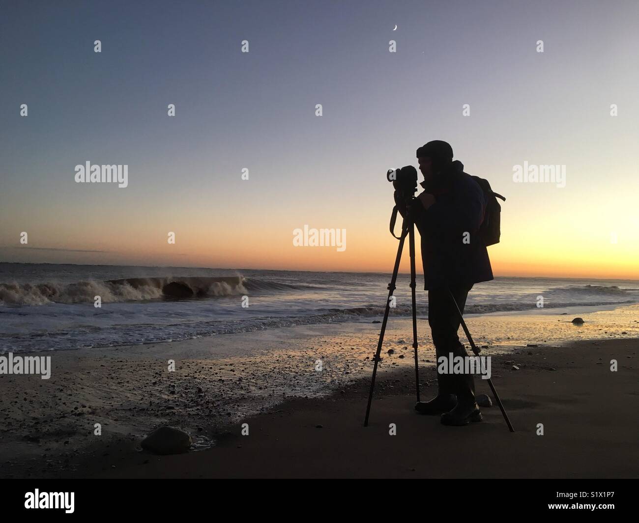 Fotograf Bilder aufnehmen am Punkt Humberside England UK verschmähen - Smartphone-aufgenommenes Stockfoto