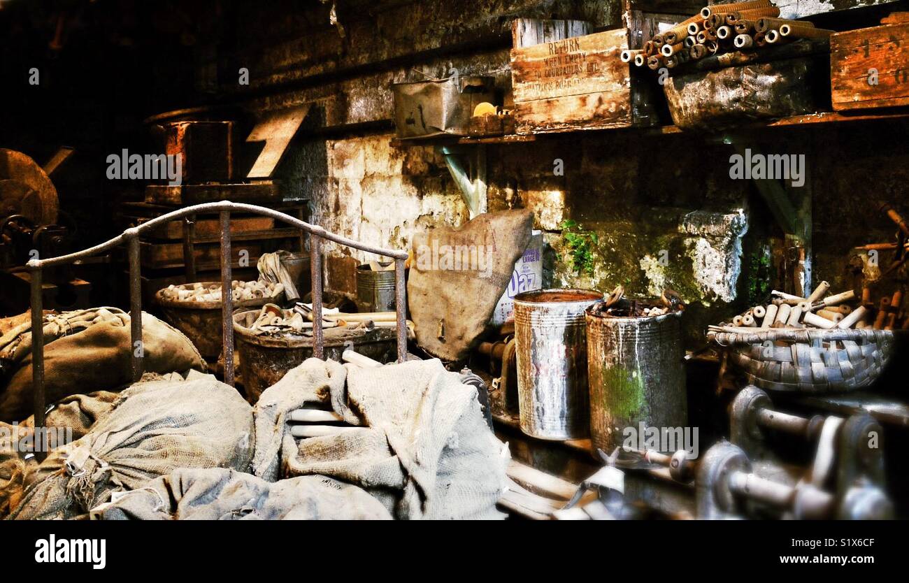 Workshop in Masson Mühle, Matlock Bath, Derbyshire, England, Großbritannien - Smartphone-aufgenommenes Stockfoto