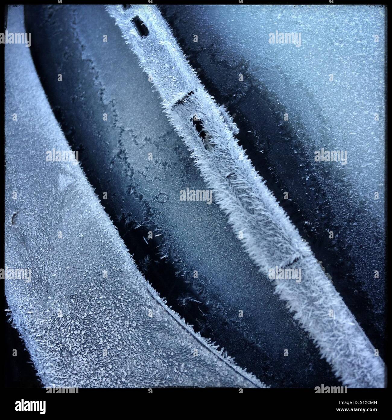 Frosty auto Windschutzscheibe, Katalonien, Spanien. Stockfoto