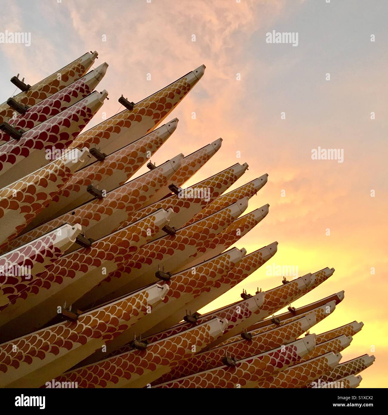Rack von dragon Boote in Stanley, Hong Kong. Stockfoto