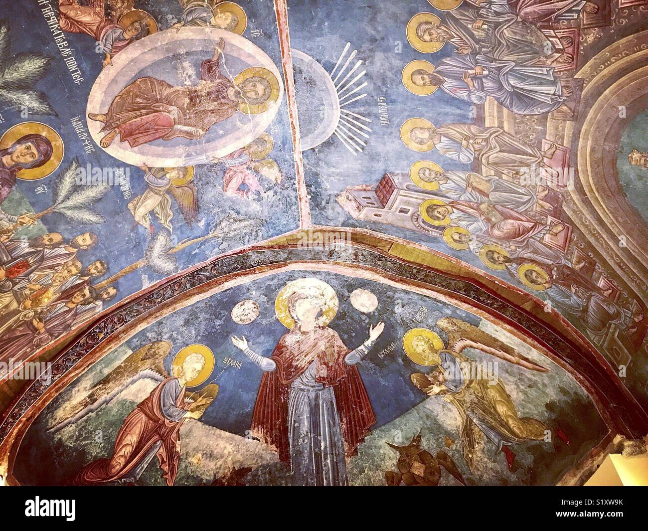 Fresken in der Anzeige an das Byzantinische Museum, Nicosia, Zypern Stockfoto