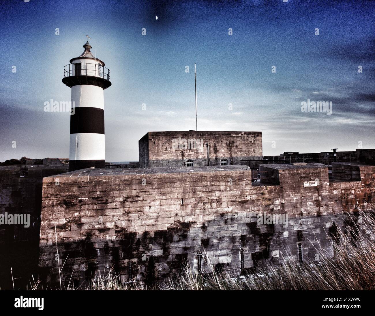 Southsea Castle mit Mond, Portsmouth, Hampshire, England, Großbritannien Stockfoto