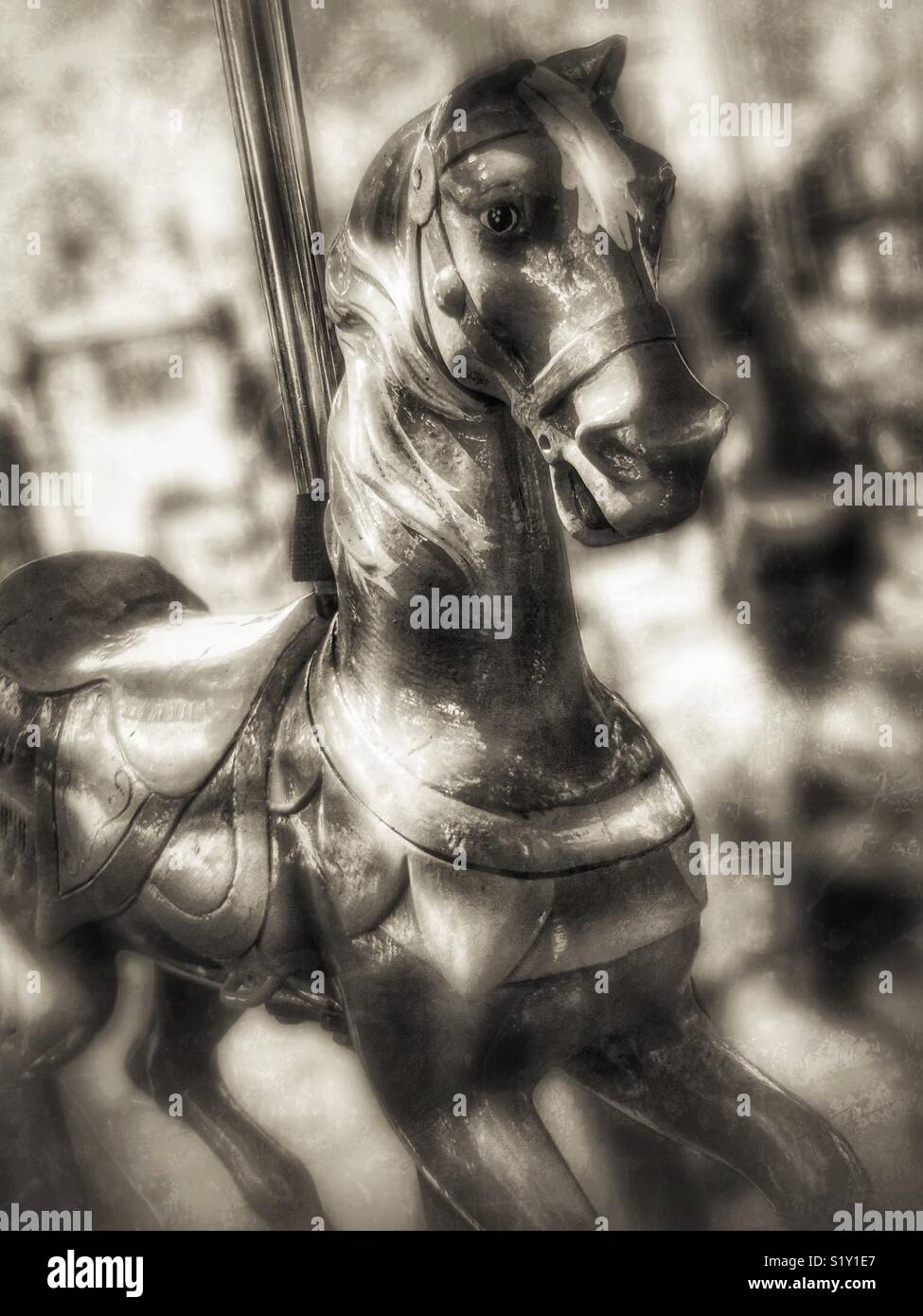 Sepia-Karussellpferd, Kennywood Vergnügungspark - Smartphone-aufgenommenes Stockfoto