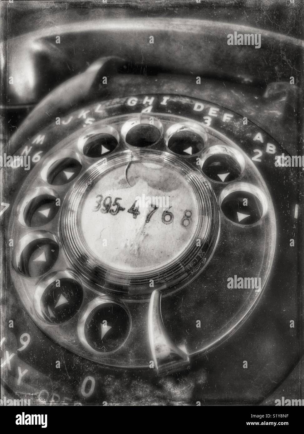Schwarz-weiß Bild eines alten Rotary Direktwahltelefon Stockfoto