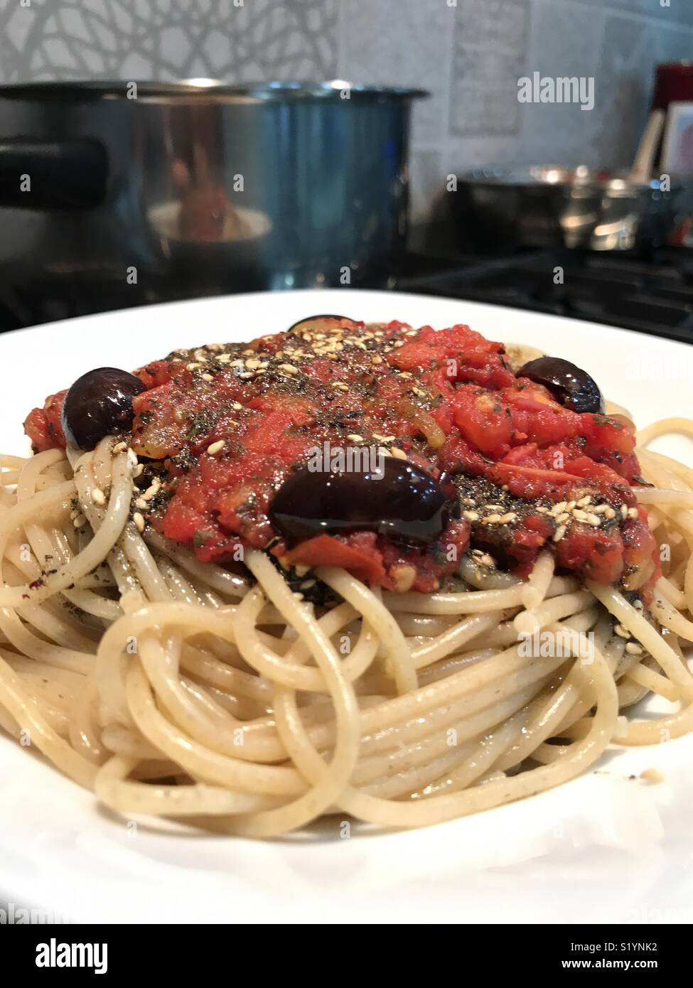 Vegan Hausgemachte Spaghetti Stockfoto