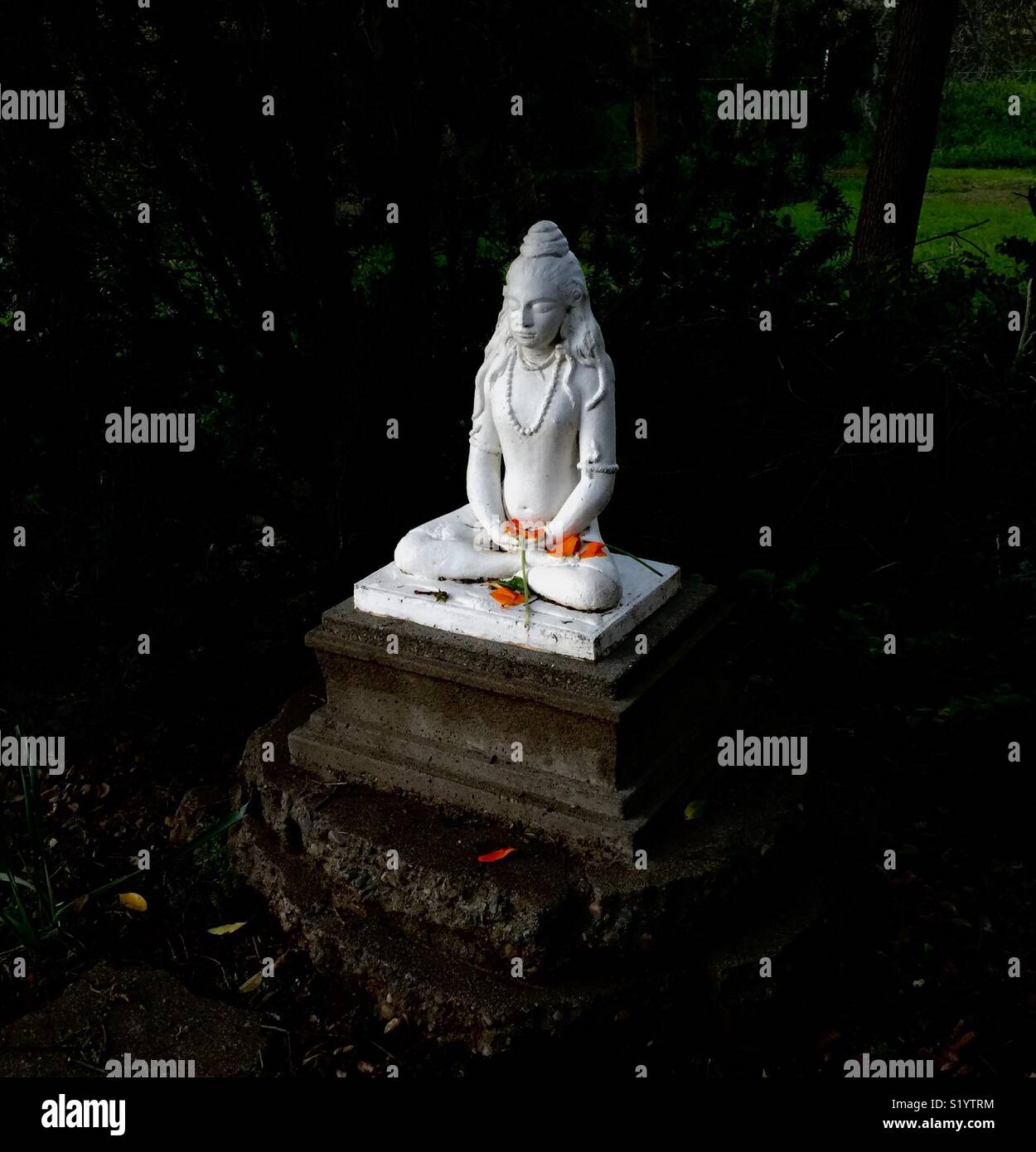 Statue von Shiva in der Meditation. - Smartphone-aufgenommenes Stockfoto Statue von Shiva in der Meditation. - Smartphone-aufgenommenes Stockfoto