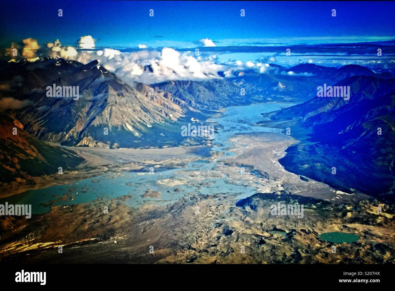 Luftbild, Kluane National Park, Elias Mountains und Eisfelder, Alsek River, Yukon, Kanada Stockfoto